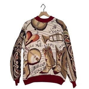 Sugar Street Weavers Sweater Texas Two Step Tapestry Pullover Art Sweater